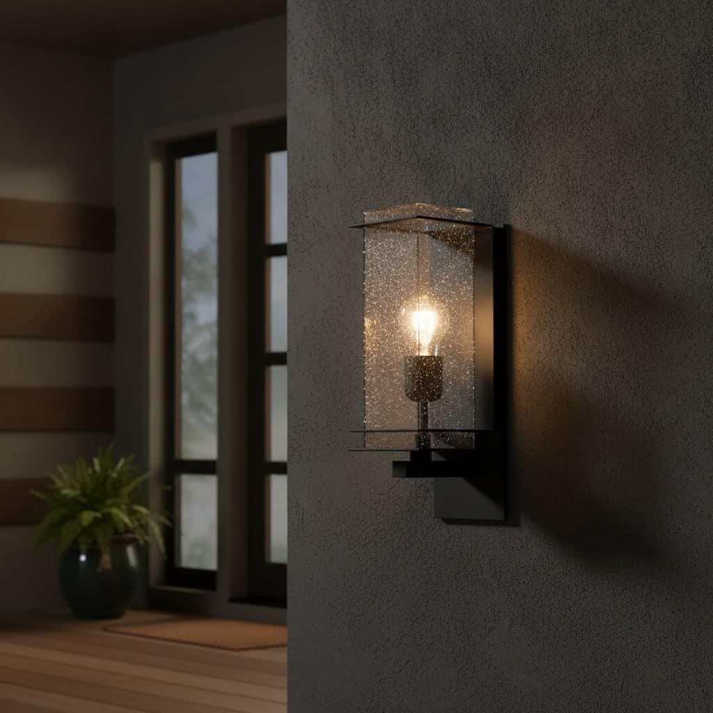Creation Nova Lucerna Outdoor Wall Sconce, Black, Frosted Glass, Modern, Energy-Saving LED
