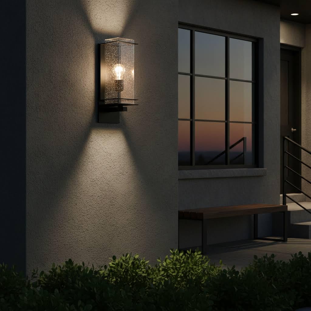 Creation Nova Lucerna Outdoor Wall Sconce, Black, Frosted Glass, Modern, Energy-Saving LED