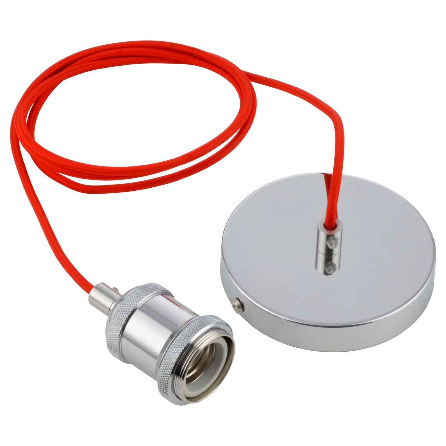 Pendant Light Fitting with Red Fabric Cord and Chrome