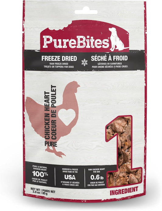 Gâteries lyophilisées pour chiens PureBites – Cœur de poulet 3.0oz (85g)