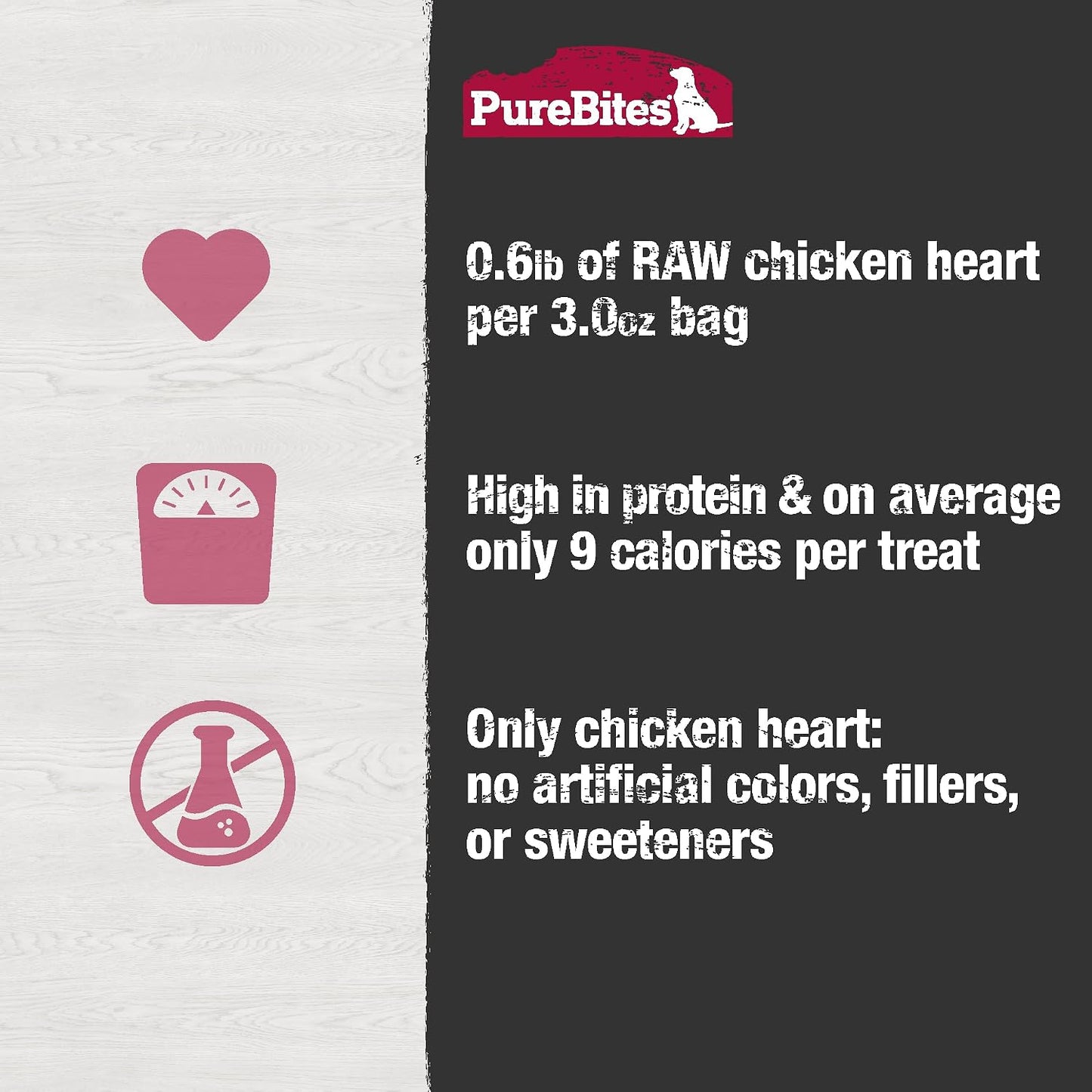 Gâteries lyophilisées pour chiens PureBites – Cœur de poulet 3.0oz (85g)