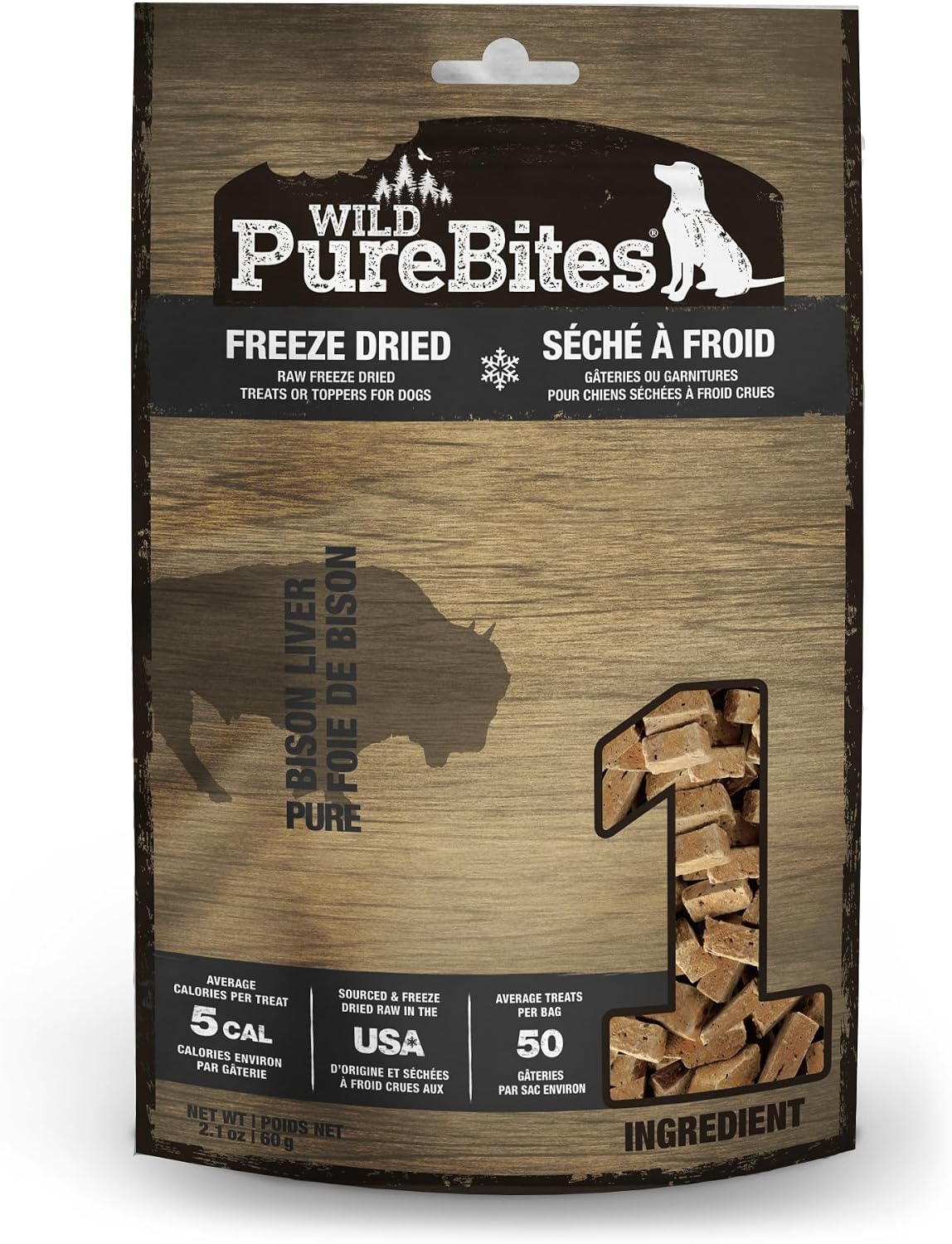 PureBites Friandises lyophilisées pour chiens au foie de bison sauvage 60 g (2,1 oz)