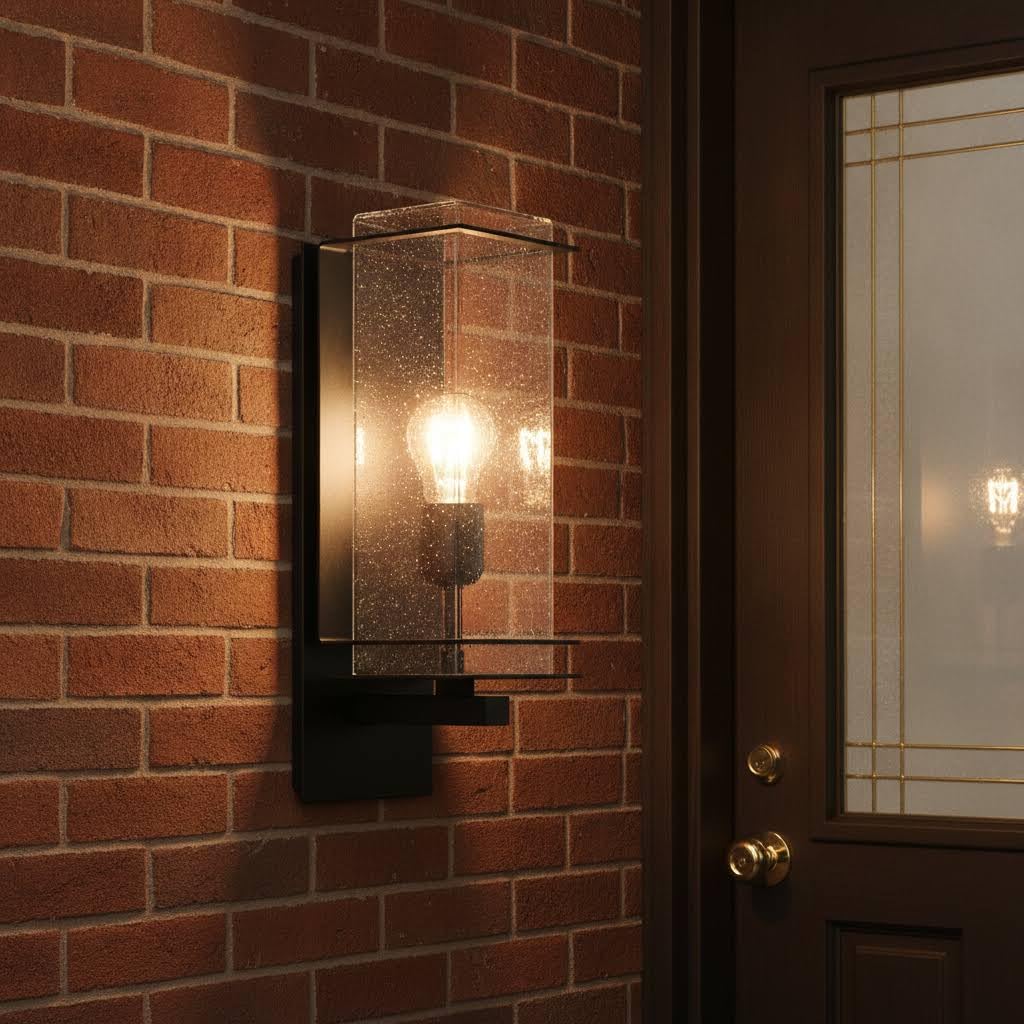 Creation Nova Lucerna Outdoor Wall Sconce, Black, Frosted Glass, Modern, Energy-Saving LED