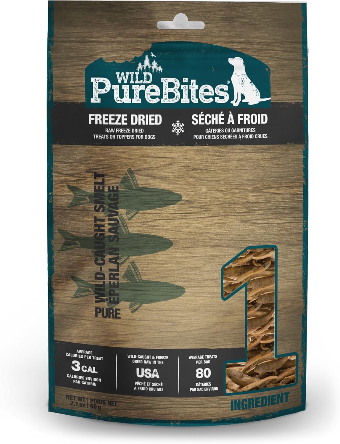 Gâteries au Capelan Sauvage Lyophilisé PureBites pour Chiens 2.1oz (60g)