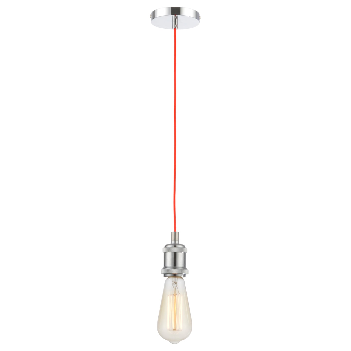 Sokkel Modern Single Pendant Light - Vibrant Red Cord Chrome Accent Fixture