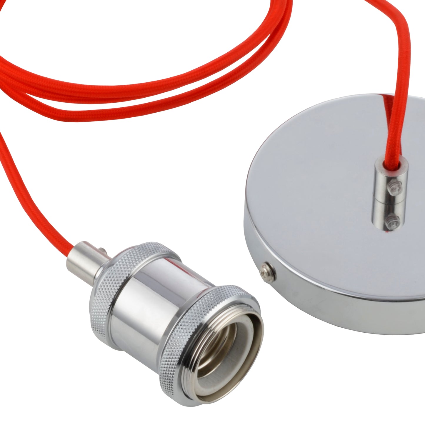 Sokkel Modern Single Pendant Light - Vibrant Red Cord Chrome Accent Fixture