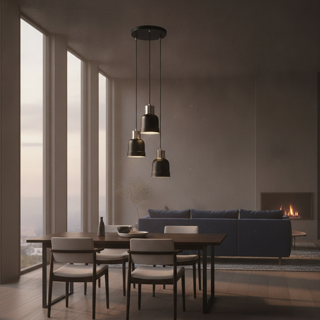 CREATION NOVA Suspension Miska Noire Mat Moderne - Lustre Cage Industriel à 3 Lumières