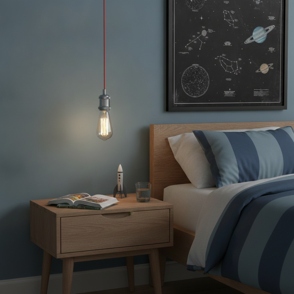 Sokkel Modern Single Pendant Light - Vibrant Red Cord Chrome Accent Fixture