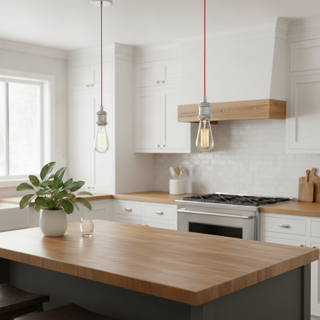 Sokkel Modern Single Pendant Light - Vibrant Red Cord Chrome Accent Fixture