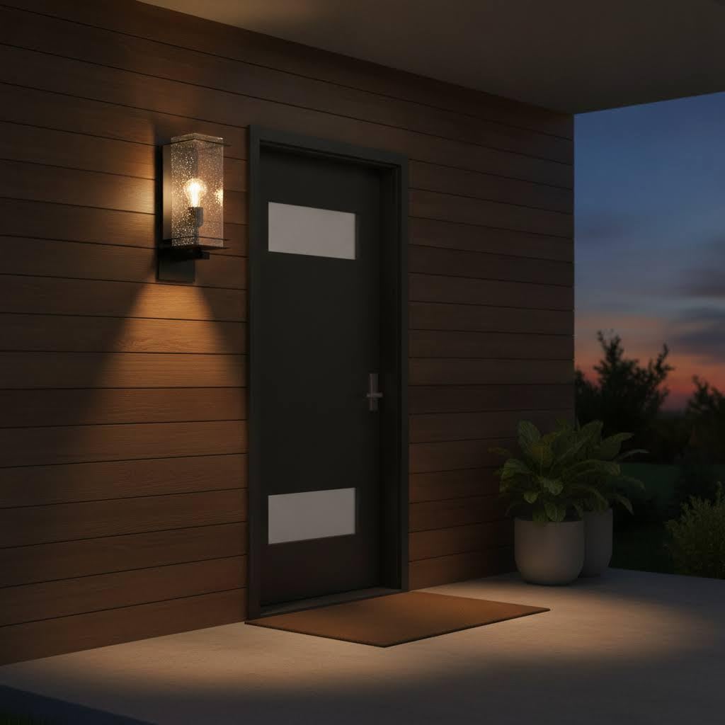 Creation Nova Lucerna Outdoor Wall Sconce, Black, Frosted Glass, Modern, Energy-Saving LED