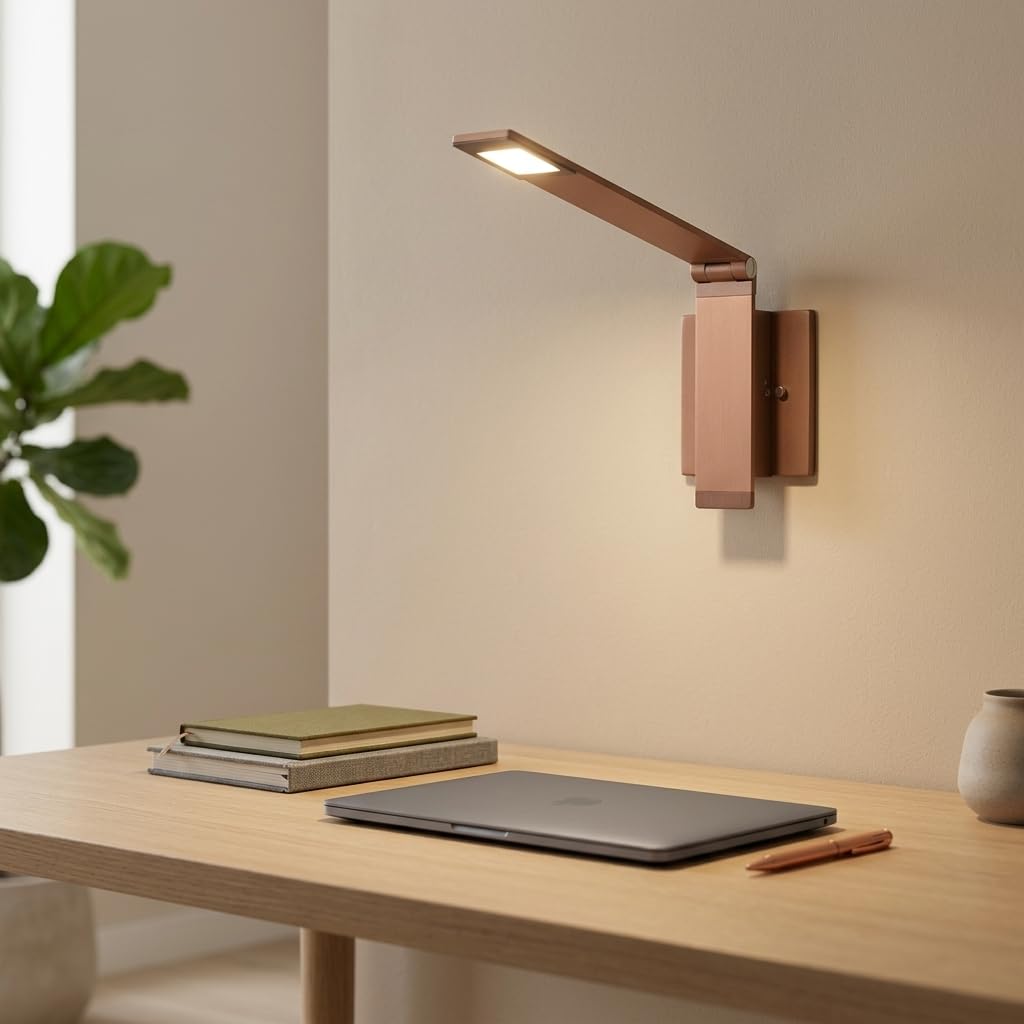 LED Wall Sconce Reading Light, Adjustable Arm, Brushed Copper