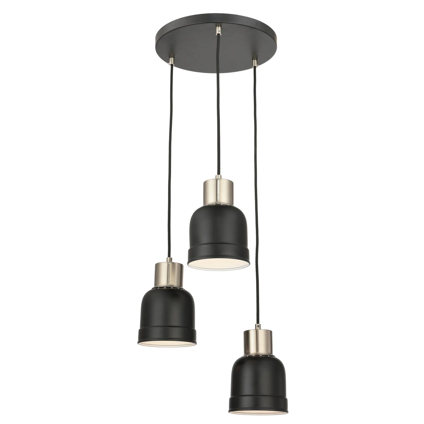 Creation Nova Miska 3-Light Pendant Chandelier, Matte Black, Industrial Style, Indoor Ceiling Light Fixture