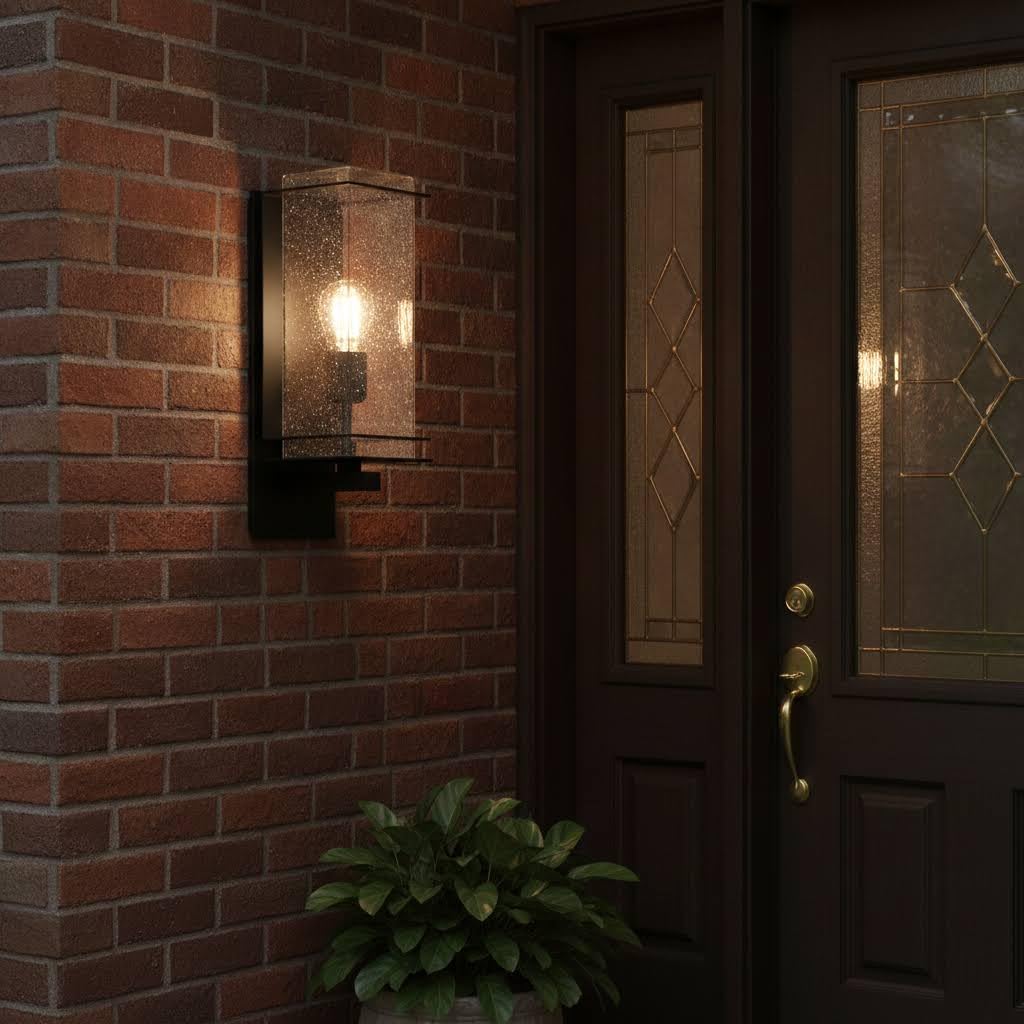 Creation Nova Lucerna Outdoor Wall Sconce, Black, Frosted Glass, Modern, Energy-Saving LED