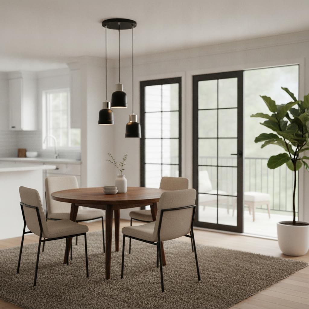 Creation Nova Miska 3-Light Pendant Chandelier, Matte Black, Industrial Style, Indoor Ceiling Light Fixture